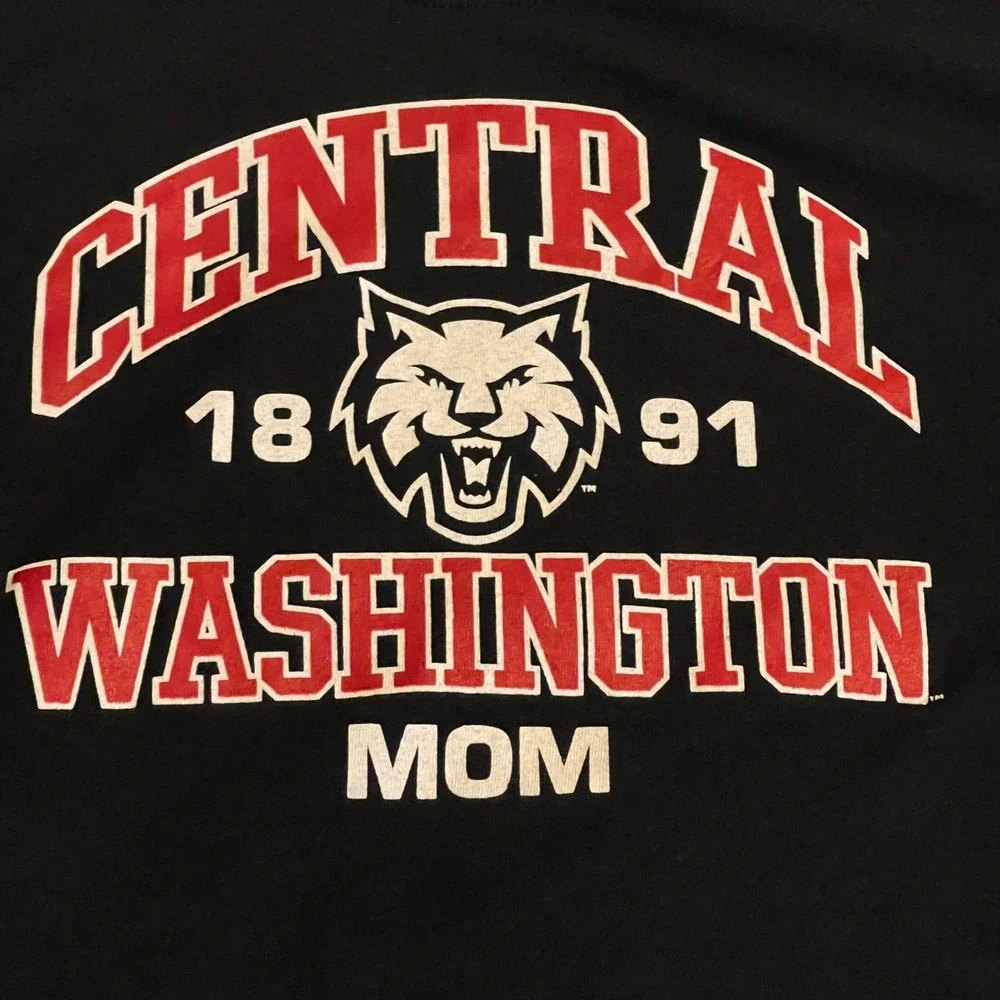 Central Washington‎ Wildcats Mom T Shirt Black Large Sportswear Cotton Womens